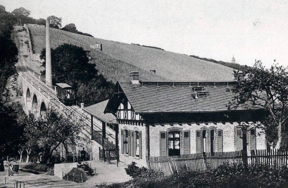 Historisches Bild der Nerobergbahn: Die Strecke der Nerobergbahn vor dem Neroberg